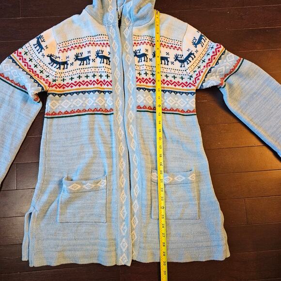 Vintage 1980s Monarch Knits Hooded Cardigan Sweater Winter Reindeer Medium - Picture 5 of 8